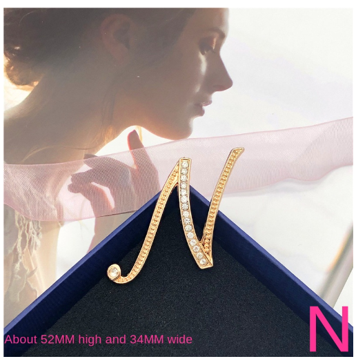 Letter Brooch Korean Version Rhinestone Atmospheric and Elegant Brooch Alloy Inlaid Diamond Temperament Brooch N