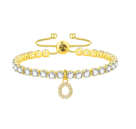 Vnox Cubic Zircon Letter Bracelet for Women Girl,18K Gold Handmade Initial Tennis Shiny Wedding Chain Link Jewelry Gift O