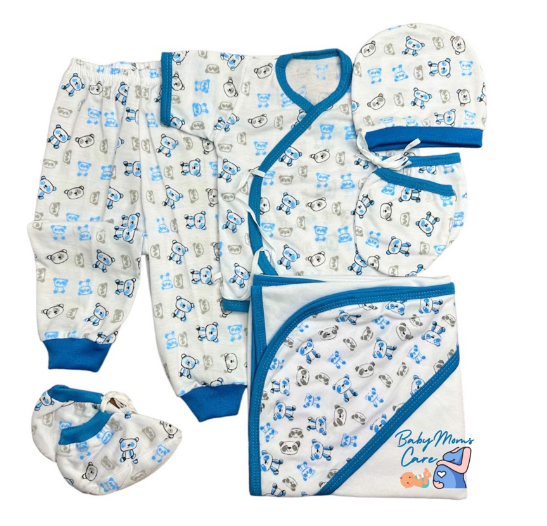 8Pcs Newborn Set Blanket Mittens Booties Bonnet Shortsleeve Pajama Essential Printed Cotton S3