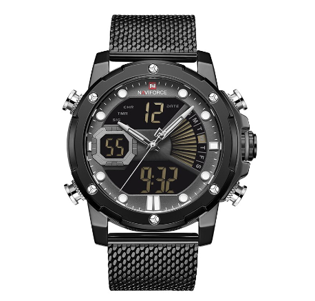Naviforce NF9172 Men Luxury Brand Gold Business Stainless Steel Quartz Waterproof Sport Watches BLACK