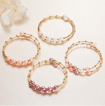 Freshwater Rice Pearl Bracelet Gold Bangle  for women