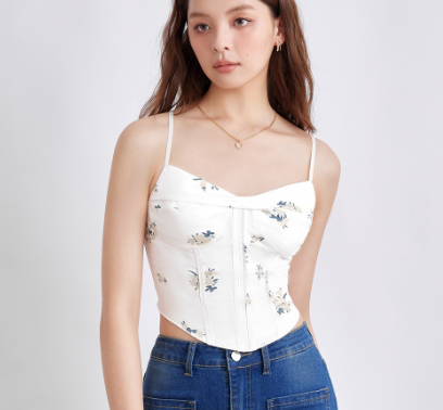 Elegant Ditsy Floral Fringe Women Cami Top (off white)