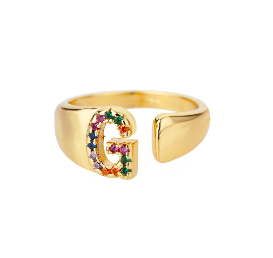 Maxzone Fashion Colorful Chunky Wide Letter A-Z Rings For Women Gold Opening Initial Letter Ring Femme Wedding Party Jewelry G