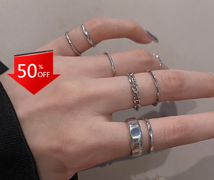 7Pcs/set Gold Chain Rings Latest Model Korean Retro Style 17Km for Jewelry Accessories PH