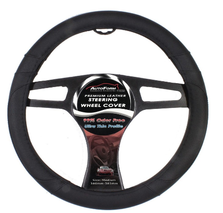 Autoform SWCP-003 99% Odor Free Odorless PU Leather Universal Car Premium Steering Wheel Cover Black