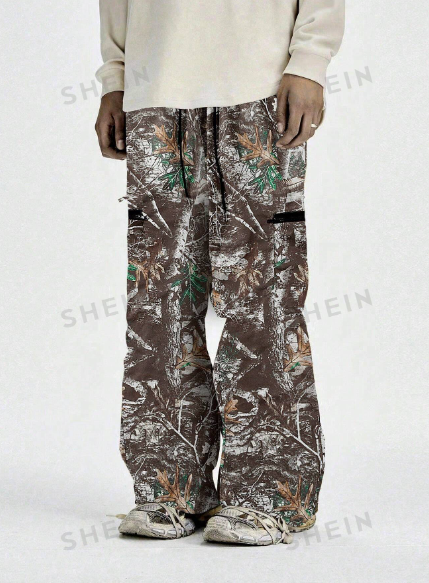 ROMWE Street Life Men's Allover Print Casual Fit Casual Pants With Side Pockets