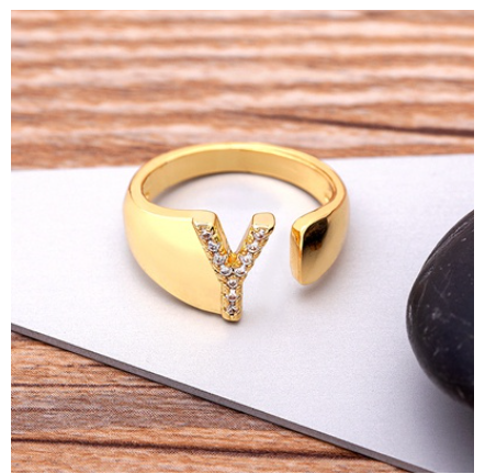 Fashion Chunky Wide Hollow A-Z Letter Gold Color Opening Ring Initials Name Alphabet Female Jewelry Y