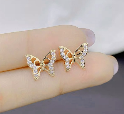 Rose Gold Butterfly Earrings with Diamond Butterfly Stud Earrings exquisite Earrings
