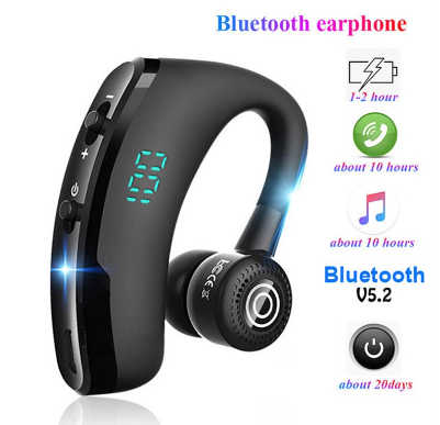 V9 Wireless Bluetooth 5.2 Earphone Handsfree Business Single Earbud With Mic