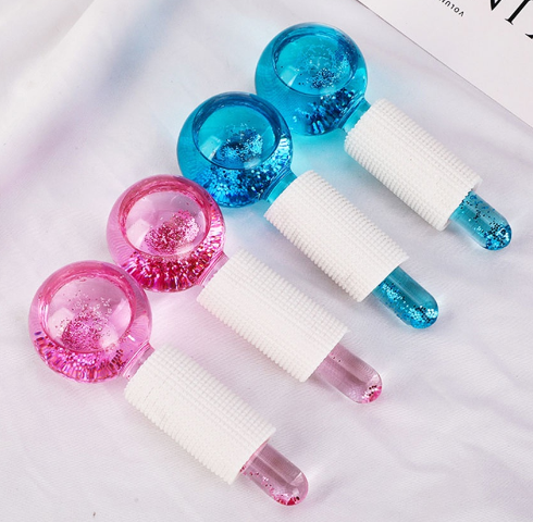2Pcs Beauty Ice Hockey Glasses Crystal Ball Energy Face Massage Eye Massager Globes Roller