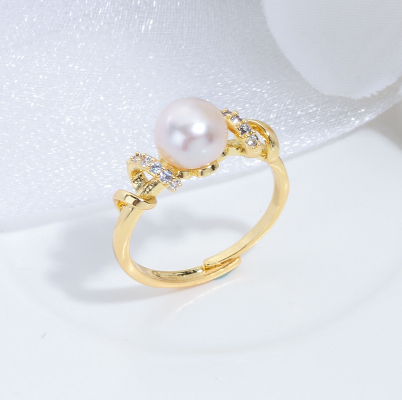 Copper Inlaid Zircon freshwater Pearl Ring