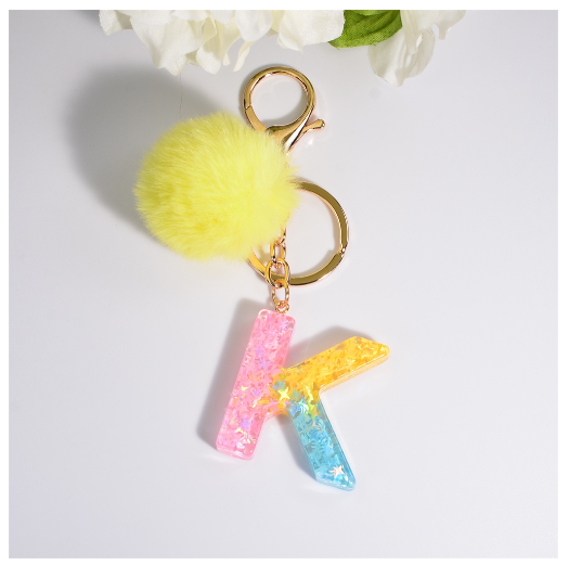 Fashion A-Z 26 Letters Iridescent Keychains Star Sequins Filling Resin Keyrings Women Bag Ornaments Exquisite Key Holder Charms K