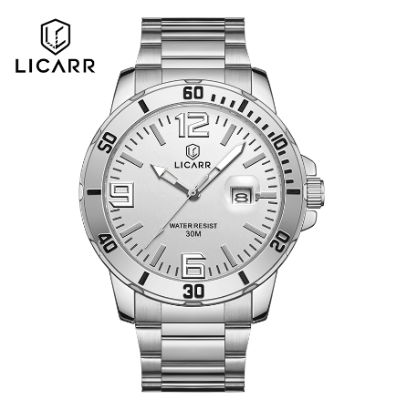 LICARR Top Brand Mens Watches Fashion Quartz Sport Waterproof Date Stainless Steel Clock Male Casual Business Wrist Watch M2