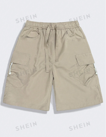 ROMWE Men Flap Pocket Side Drawstring Waist Cargo Shorts