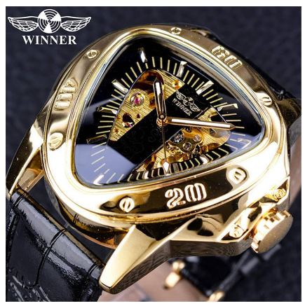WINNER Classic Style Men watch Fashion Casual Automatic Mechanical Watch Top Brand hollowed out triangle large dial watch for men 2