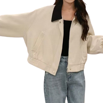 Lovito Women Casual Plain Colorblock Fabric Stitching Jacket LNE30227 (Off White)