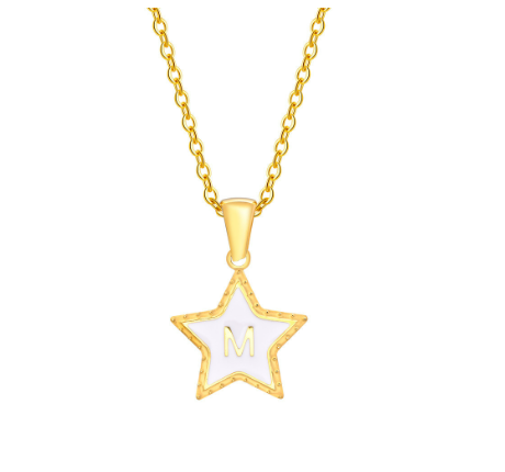 Vnox A-Z Letter Star Shope Pendant Necklace for Women,18K Gold Initial Stainlss Steel Jewelry Accessories Gift M