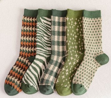 Matcha Green Autumn and Winter Mid tube Stockings Female's ins Fashion Lingge Students Thickened Cotton Socks Cotton Socks