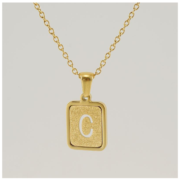 Fashionable 18K Stainless Steel Hollowed Out 26 Capital Letters Necklace for Womens Titanium Steel Letter Pendant Collarbone Chain C