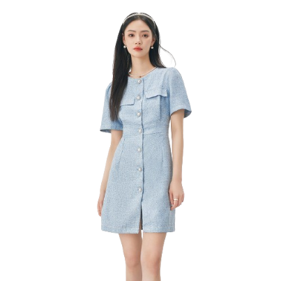 Lovito Plain Button Front Tweed Elegant Dress L52AD091