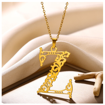 Initial Necklace for Women Men Girls Boys Gothic 18K Gold Plated 26 Letters Pendant Necklace Chain with Extension Z