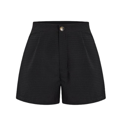 Lovito Casual Plain Button Front Zipper Pocket Good Texture High Waist Shorts for Women L47ED037 (Black)