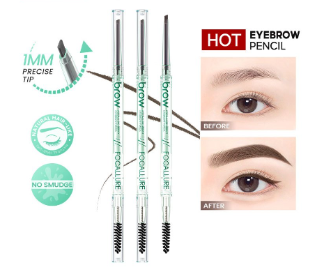 FOCALLURE Pro-slim Precise Defining Eyebrow Pencil 1MM Beveled Tip Hair-like Smooth Strokes Long-lasting No smudge Multi-use Break