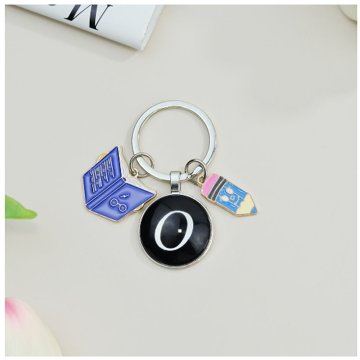 1Pcs Simple Glass 26 Letter Keychains Fashion Book Pencil A-Z Initials Keyrings Student Gifts Souvenir Handbag Pendant Ornament O