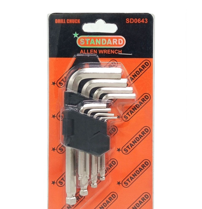 Standard Allen Wrench 9pcs High Quality Chrome Vanadium Steel Hardware Tools (SD0643)