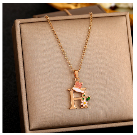 26 Letter Gold Pendant Necklace Dropped Oil Flower Animal Letter Necklace Fashion Men's and Women's Gift Wholesale H
