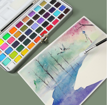 SeamiArt 50/72/90/100 Colors Solid Watercolor Painting Set