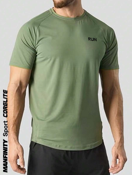 Manfinity Sport Corelite Men's Letter Printed Raglan Sleeve Sports T-Shirt Workout Tops