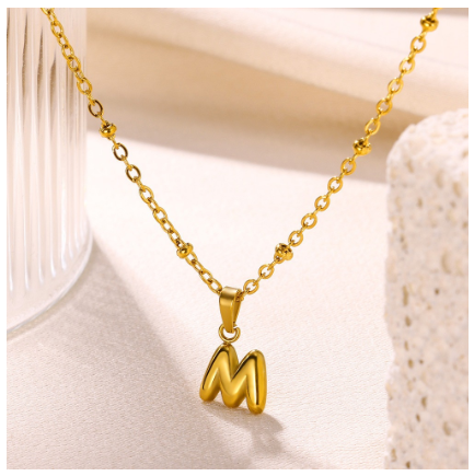 Letter Necklace for Women, 18K Gold Plated Balloon Initial Necklaces Personalized Gold A-Z Alphabet Pendant Cute Name Choker Necklace M