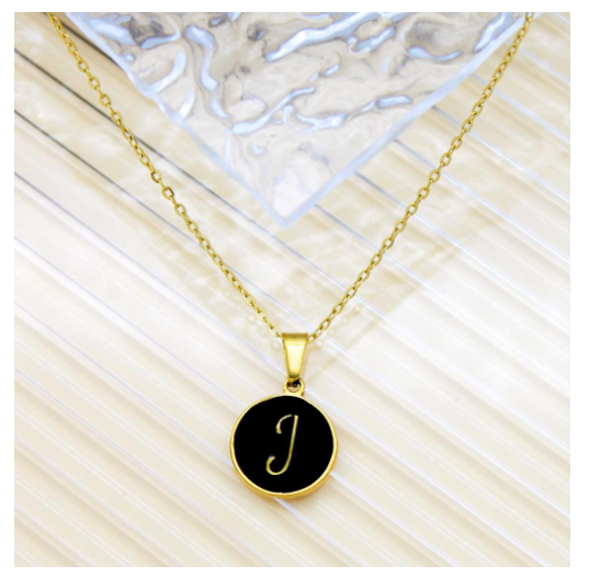 GnG Jewelry Letter A-Z Pendant Black Letter Cursive Design Stainless Steel Necklace For Fashion J