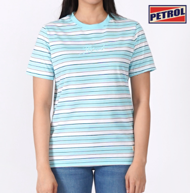 Petrol Basic Tees for Ladies Relaxed Fitting Stripe Jersey Fabric Trendy Fashion 117676 Powder