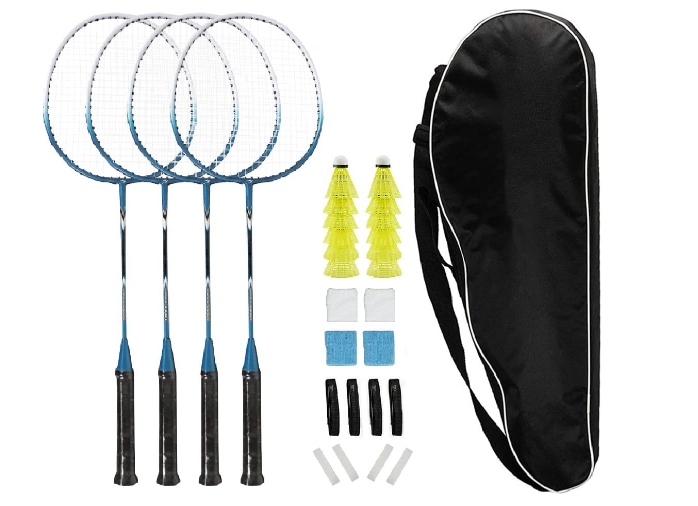 Badminton Rackets Set of 4 for Backyard Sports Adults Family Racquets Game with 12 Shuttlecocks,4 Replacement Grips,4 Wristbands and Carrying Bag