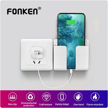 FONKEN Wall Phone Holder Wall Charger Storage Box Wall Mounted Organizer Cellphone Hanging Stand Charging Hook Phone Bracket