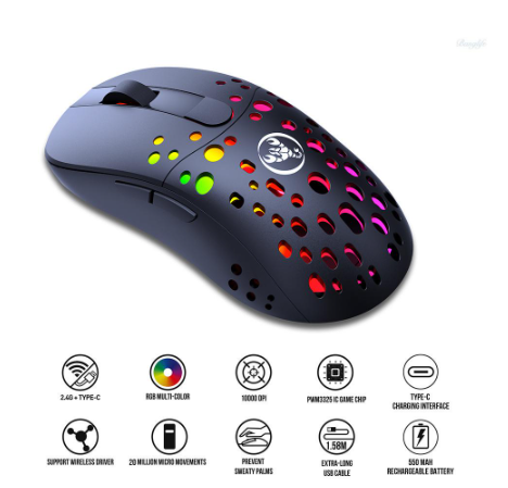 Ready in stock HXSJ T100 Type-C Wired & 2.4G Wireless 10000DPI Programmable RGB Backlit Mouse 6 Adjustable DPI Levels 4 Adjustable Polling Rate