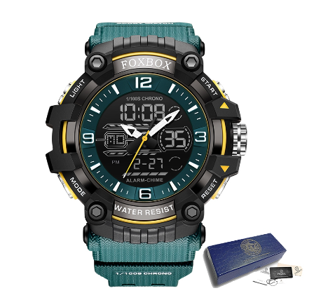 LIGE Official Watch Men Original Sport 30M Waterproof Dual Time Trend Ride LED Display Digital Relo Auto Date Quartz Wristwatch BLACK GREEN
