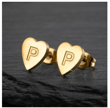 Stainless Steel Cute Small Tiny Heart Initial English Letter Stud Earrings For Women Gold Color Alphabet Jewelry Birthday Gift P