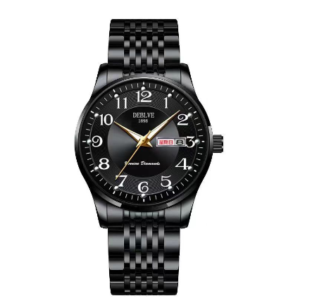 Original Luxury Gold Stainless Steel Business Fashion Calendar Luminous Waterproof Quartz Automatic Wrist Watch for Men M12