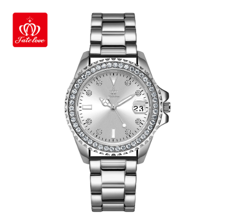 Fate Love Watch For Women Stainless Steel Leather Strap Watch SILVER DIAL SILVER CASE STRAP