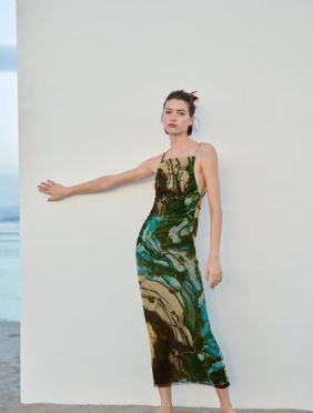 Fashion Printed Silk Mesh Sling Dress