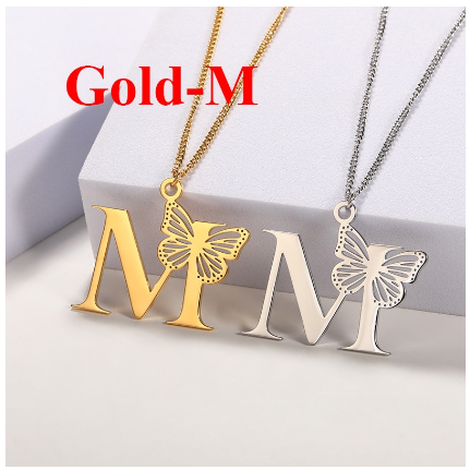 High-quality 18k Gold Plated A-Z Letters Necklace Stainless Steel Butterfly Necklace for Women Men Couple Fashion Jewelry M