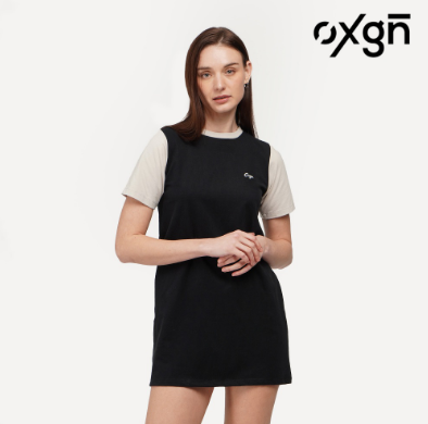 OXGN Color Blocking T-Shirt Dress For Women (Black/Camel)