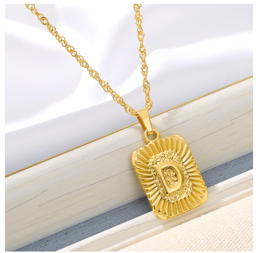 Maxzone Initial A-Z Letter Necklaces Unisex Charm Luster Gold Medal Capital Letter Necklace Pendant For Women Men Jewelry Gift D
