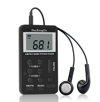 HanRongDa HRD-103 AM FM Digital Radio 2 Band Stereo Receiver Portable Pocket Radio w/ Headphones LCD Screen