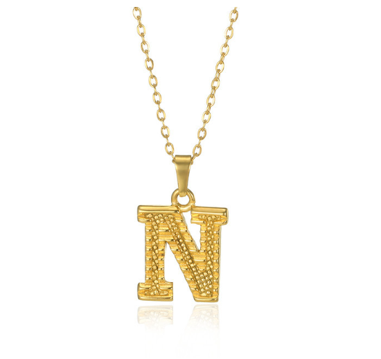 Stainless Steel Capital Initial Letter Necklaces For Women A-Z Alphabet Pendant Necklace N