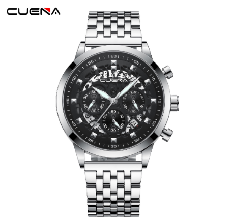 CUENA Men's Original Watch Multifunction Luminous Fashion Business Analog Quartz Stainless Steel Waterproof 6807 001