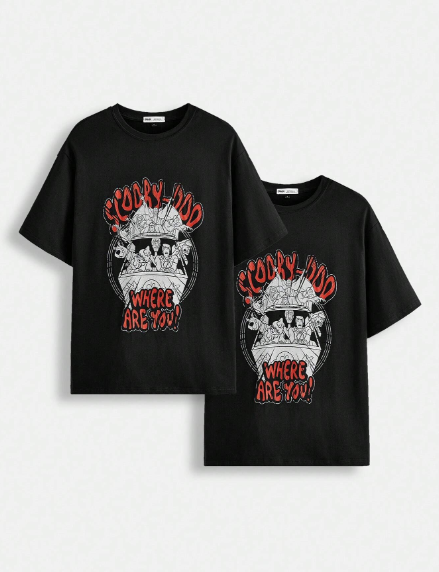 SCOOBY-DOO X SHEIN Unisex Cartoon Figure And Slogan Graphic Drop Shoulder Tee